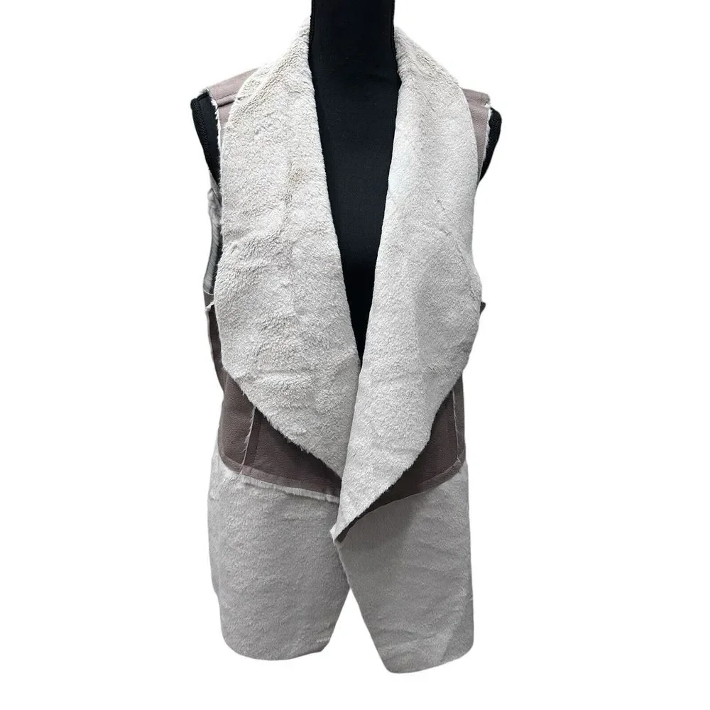 Chicos‎ Vest Medium (2) Suede & Faux Fur Vest Brown Cream NWT
